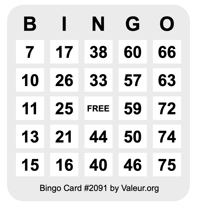 Bingo Card #2091