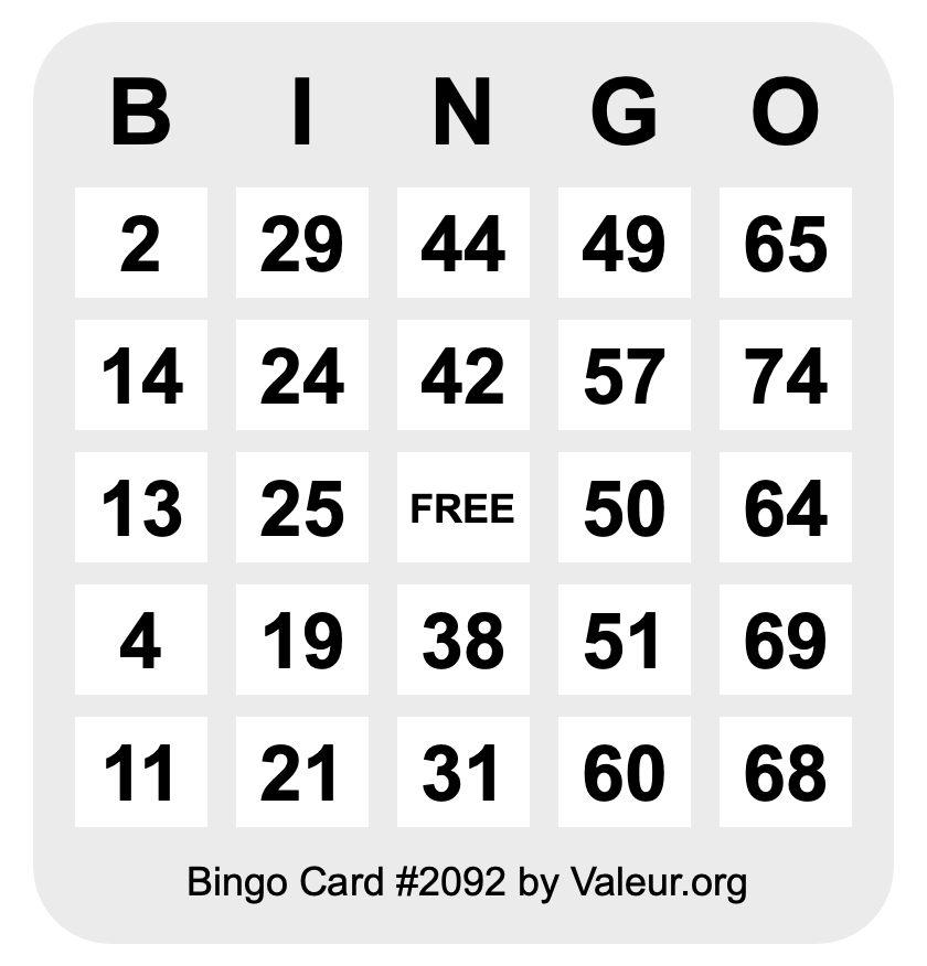 Bingo Card #2092