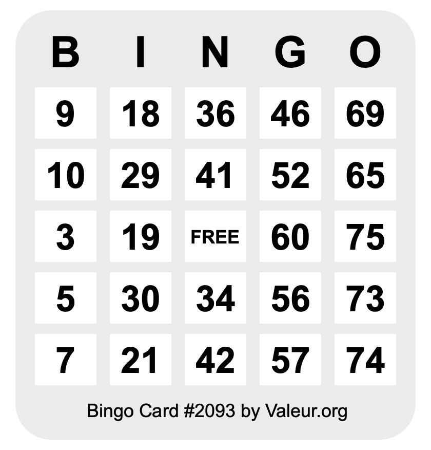 Bingo Card #2093