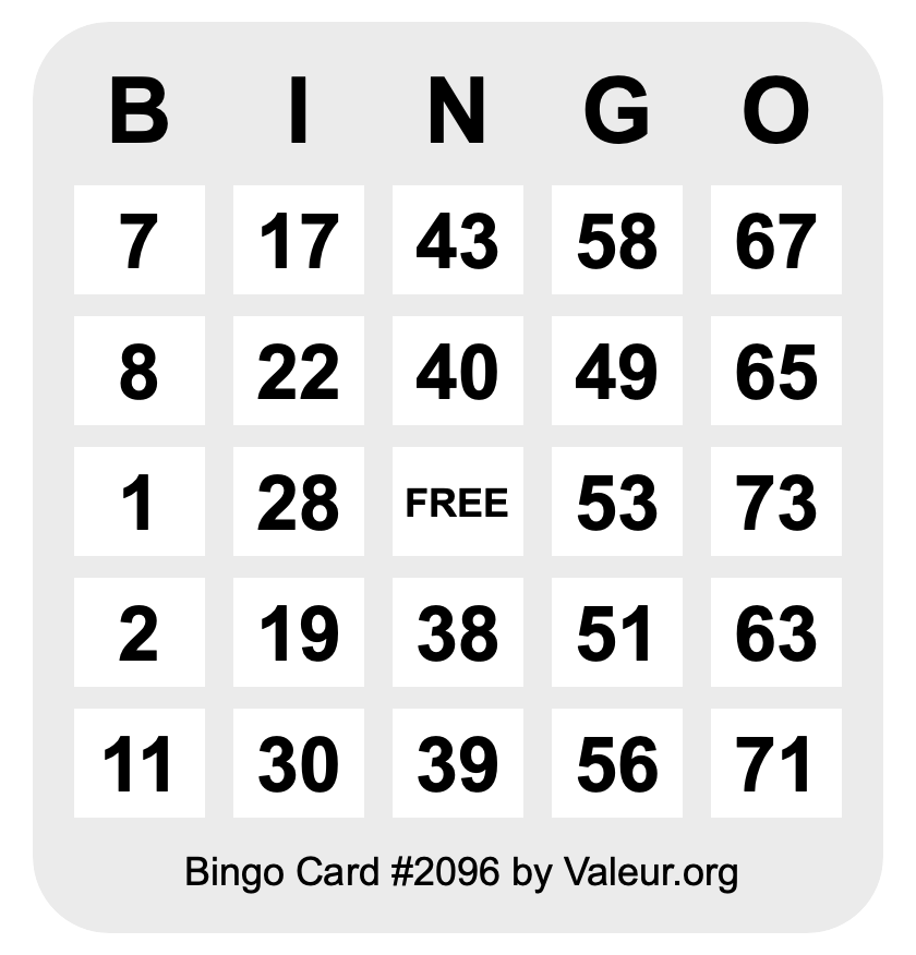 Bingo Card #2096