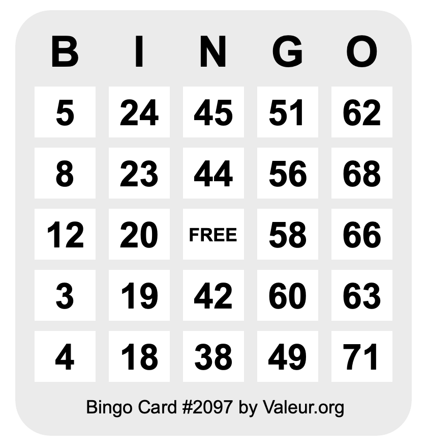 Bingo Card #2097