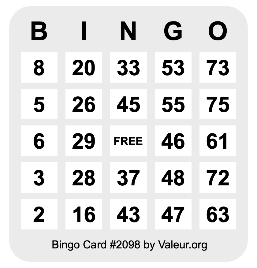 Bingo Card #2098