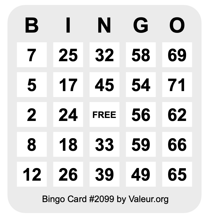 Bingo Card #2099