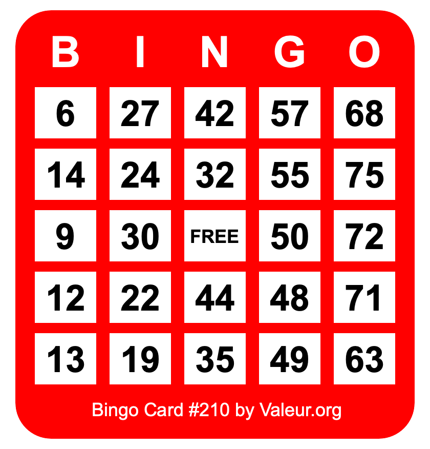 Bingo Card #210 Bingo Card #210