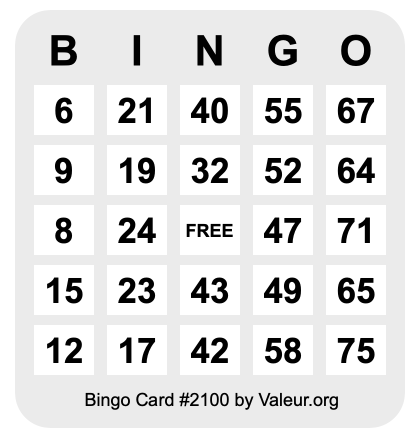 Bingo Card #2100