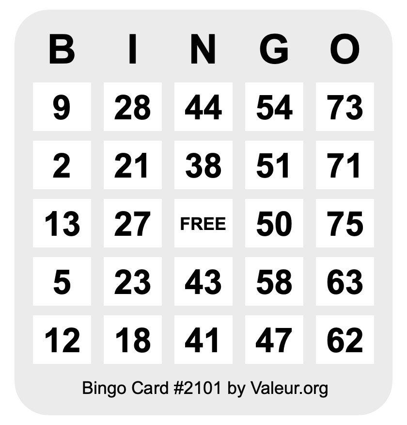 Bingo Card #2101