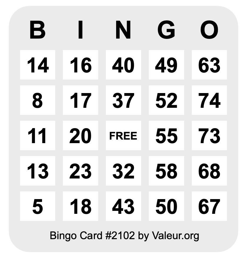 Bingo Card #2102