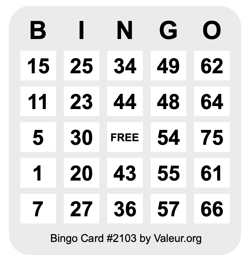 Bingo Card #2103