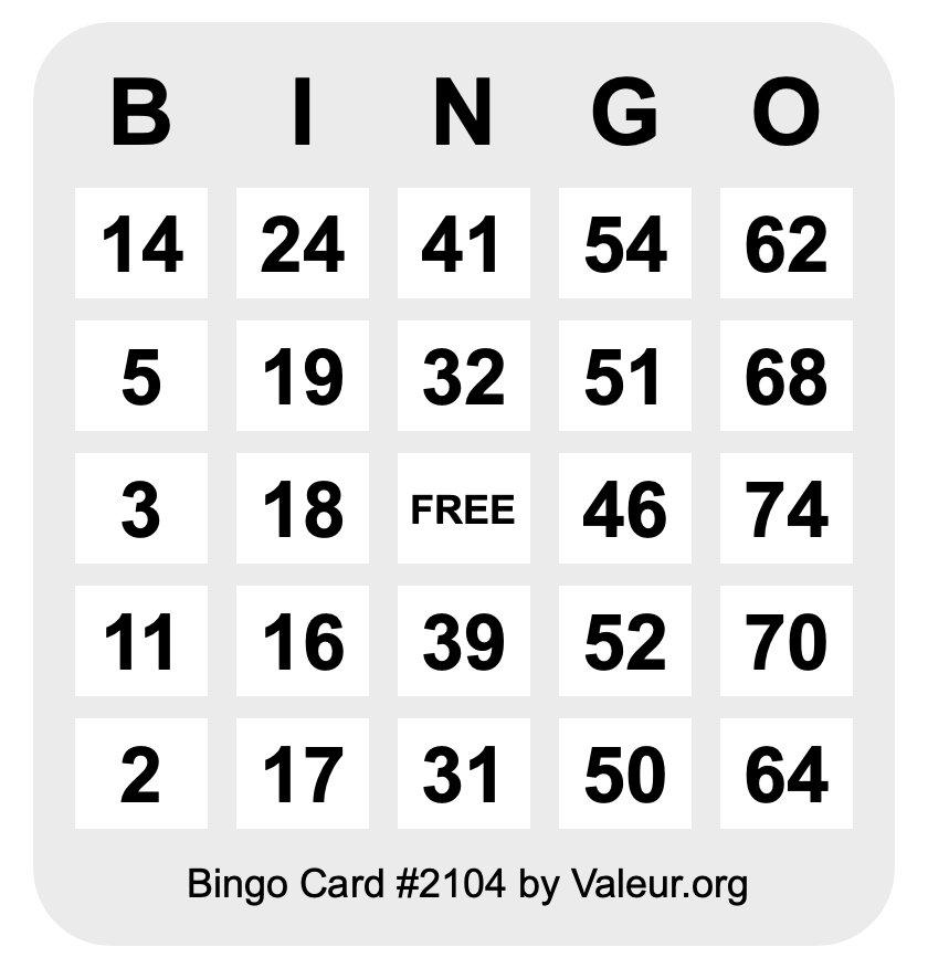 Bingo Card #2104