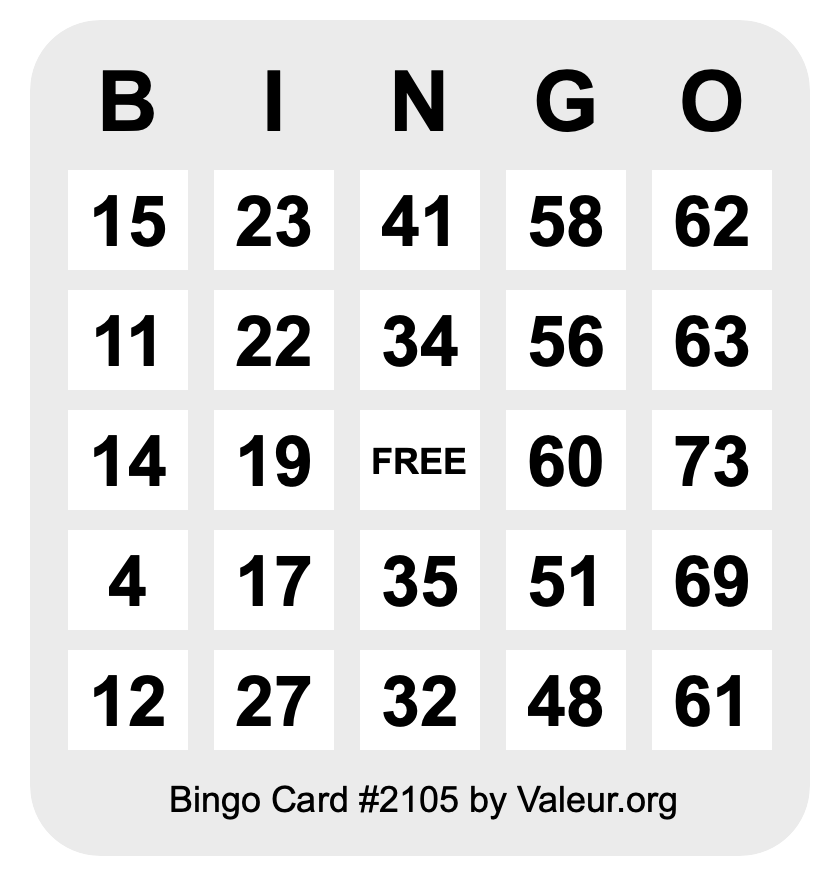 Bingo Card #2105