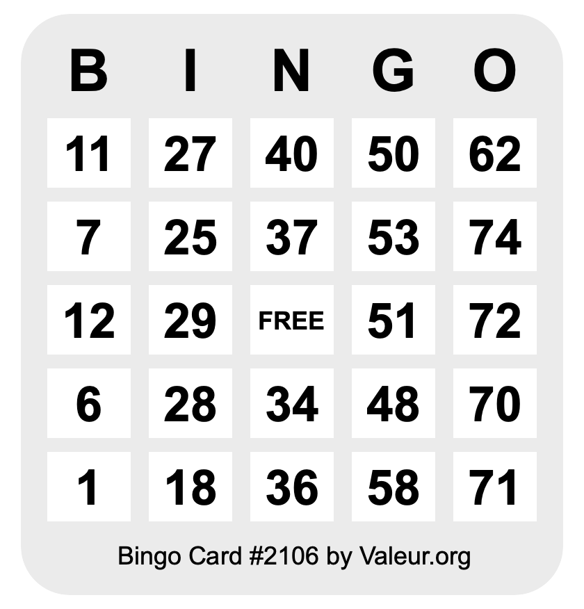 Bingo Card #2106