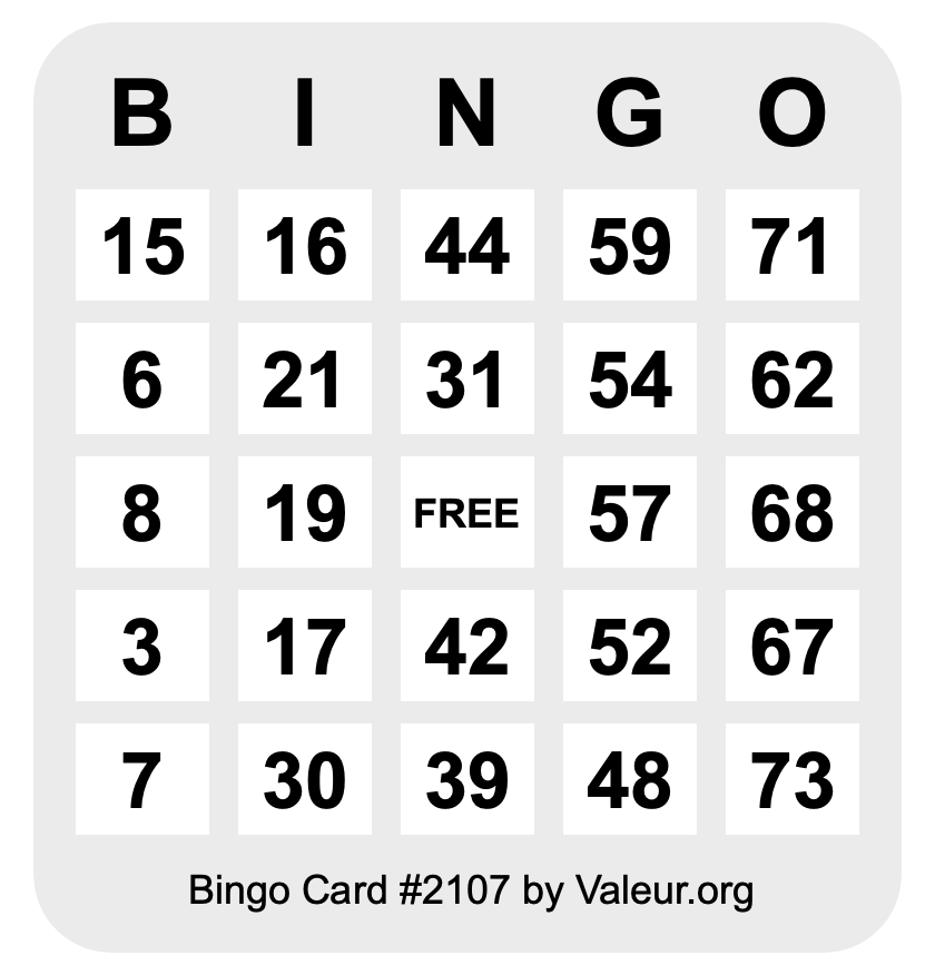 Bingo Card #2107