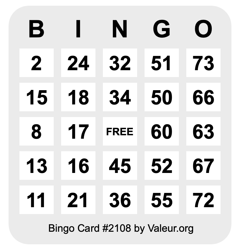 Bingo Card #2108