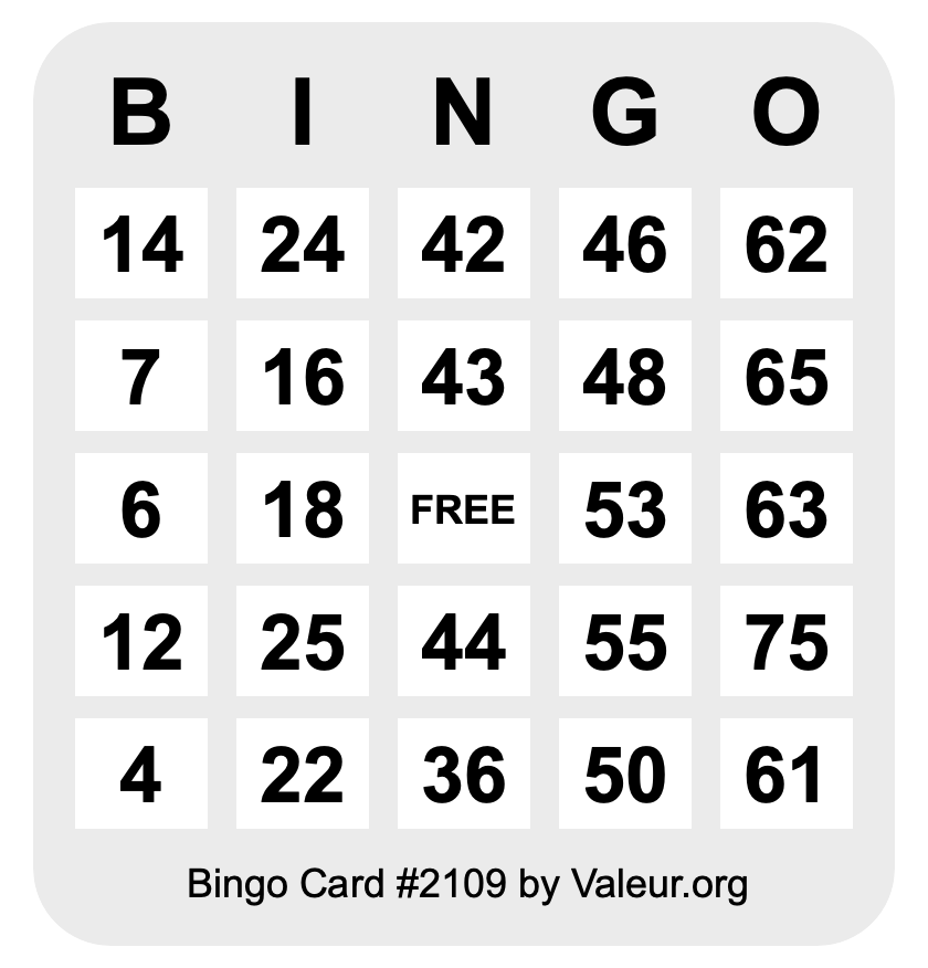 Bingo Card #2109