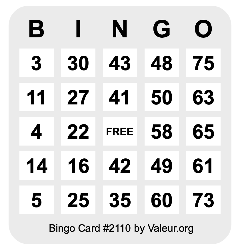 Bingo Card #2110