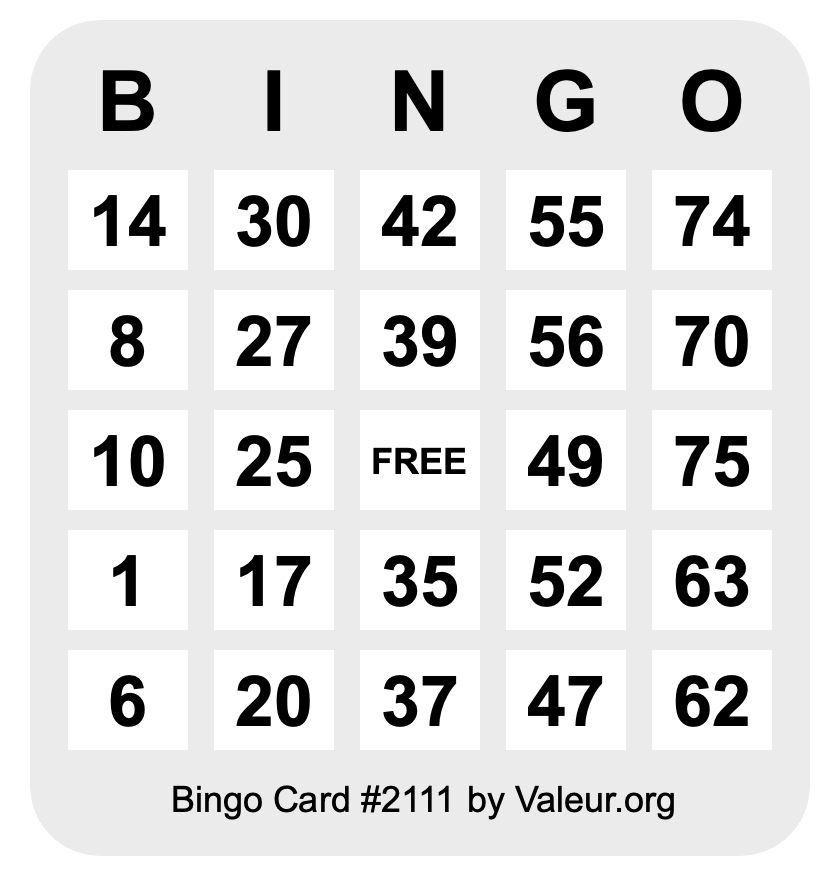 Bingo Card #2111