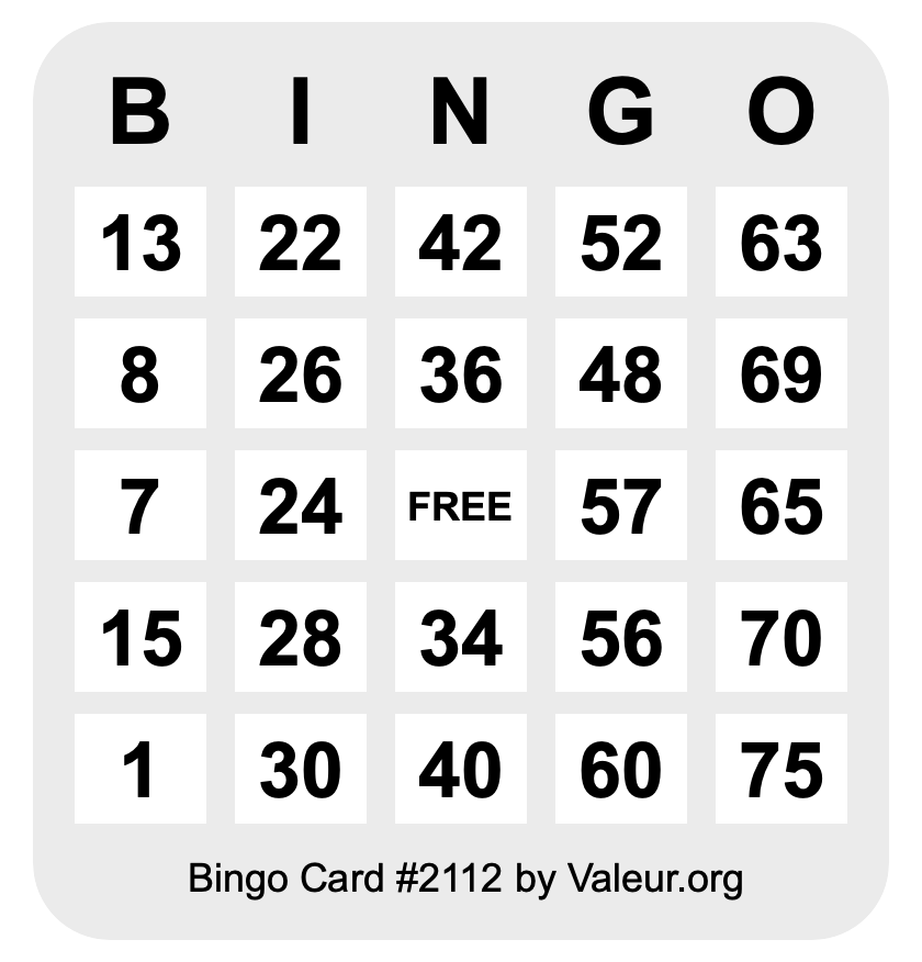 Bingo Card #2112