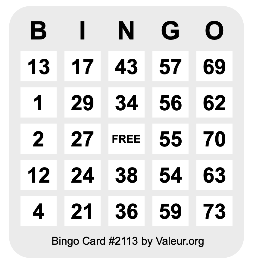 Bingo Card #2113