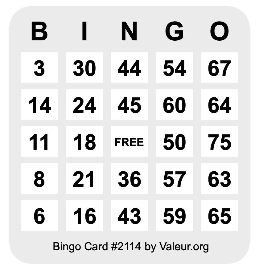 Bingo Card #2114