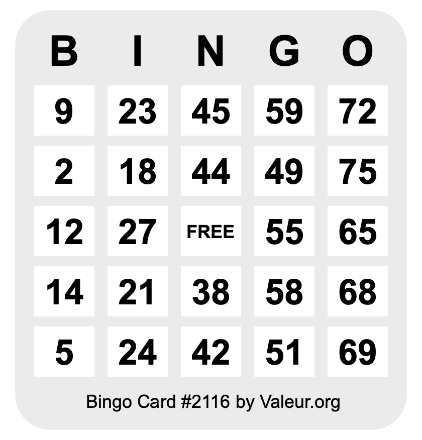 Bingo Card #2116