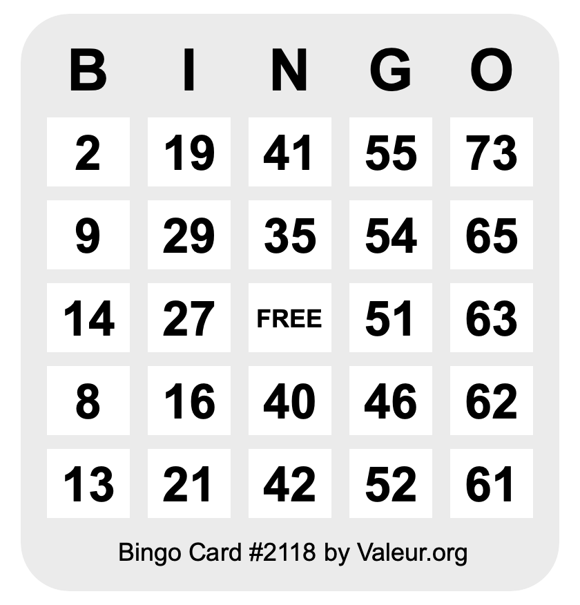 Bingo Card #2118