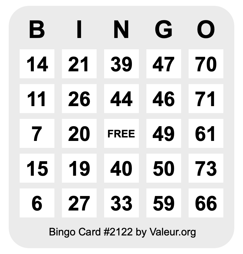 Bingo Card #2122