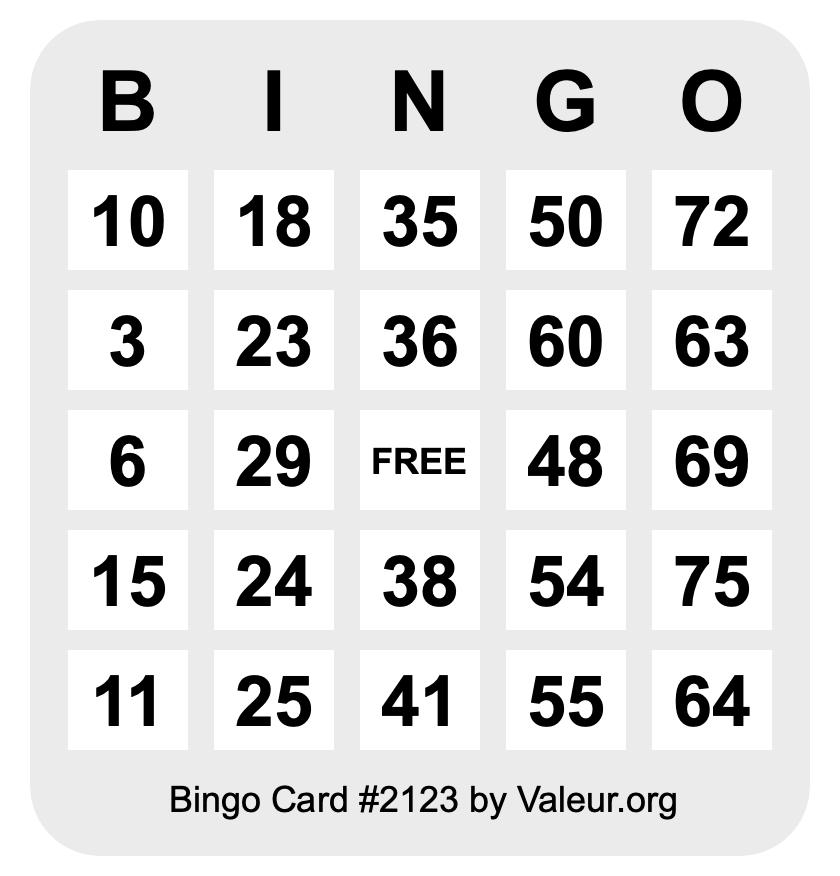 Bingo Card #2123