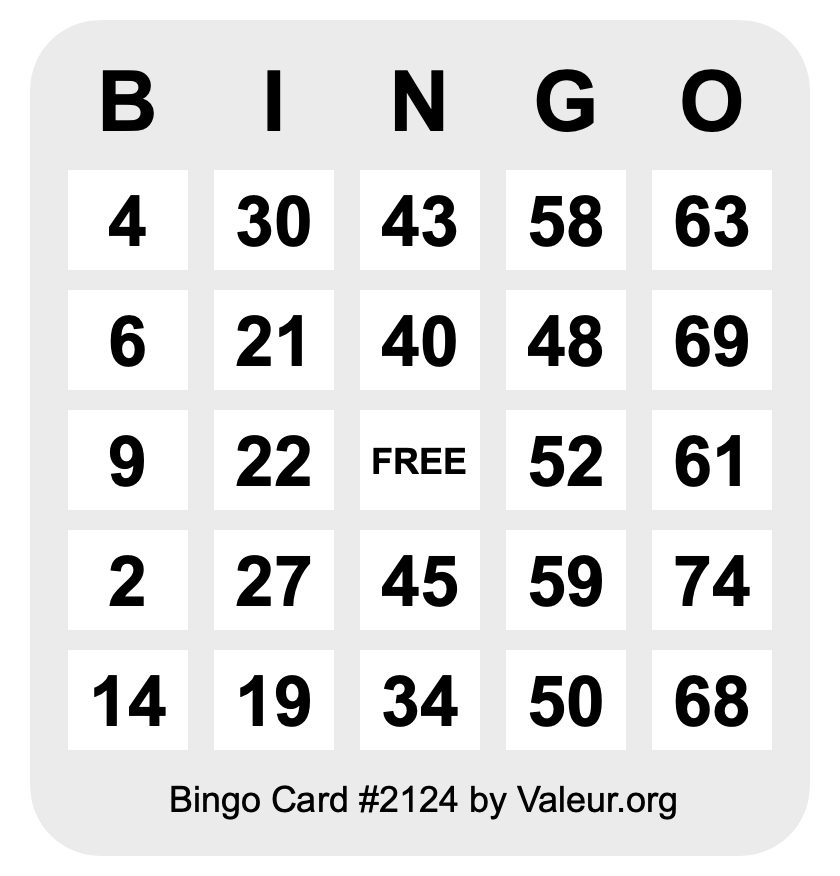 Bingo Card #2124