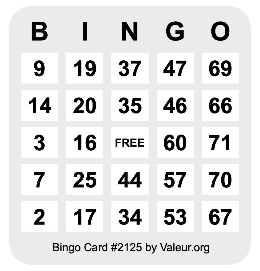 Bingo Card #2125