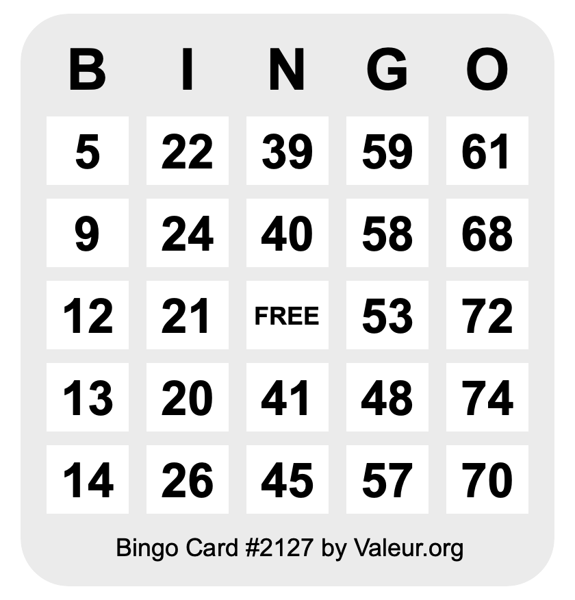 Bingo Card #2127