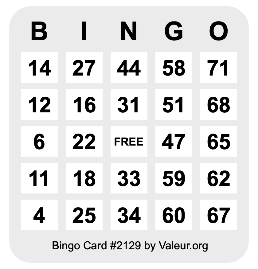 Bingo Card #2129