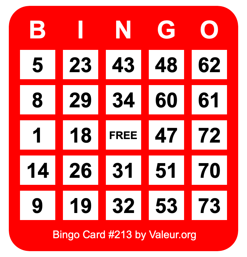 Bingo Card #213 Bingo Card #213