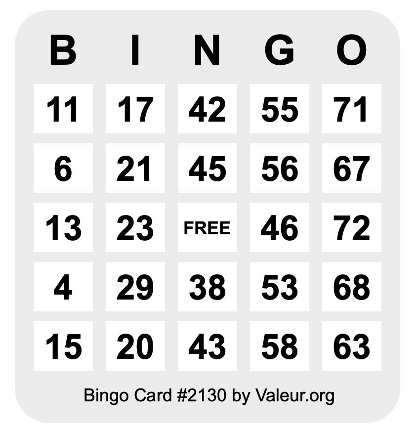 Bingo Card #2130