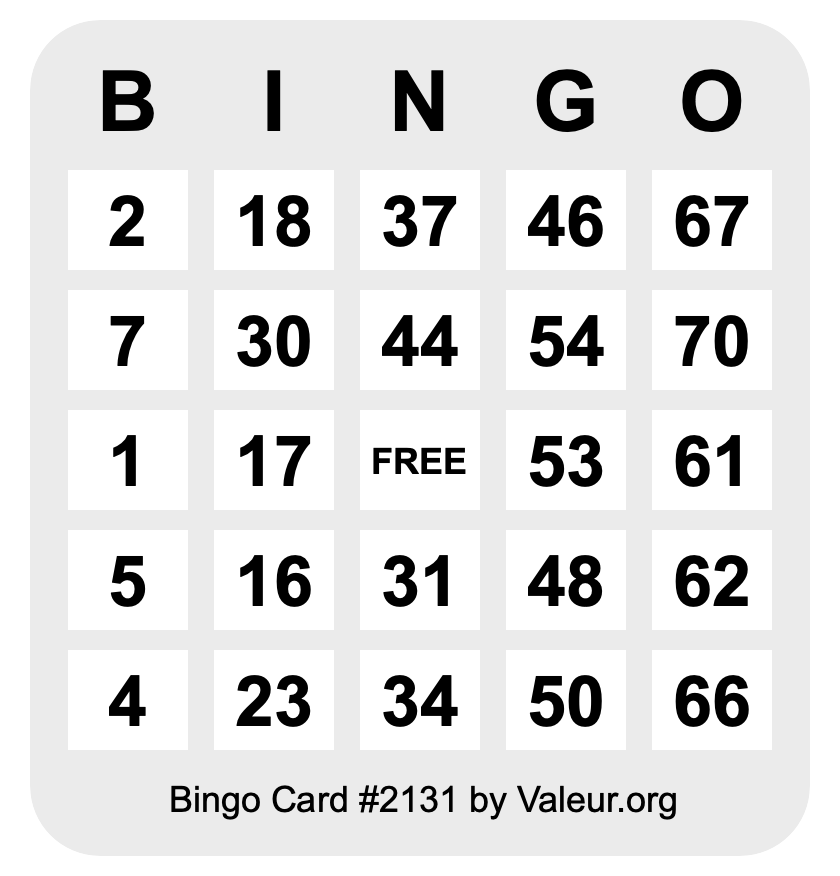 Bingo Card #2131