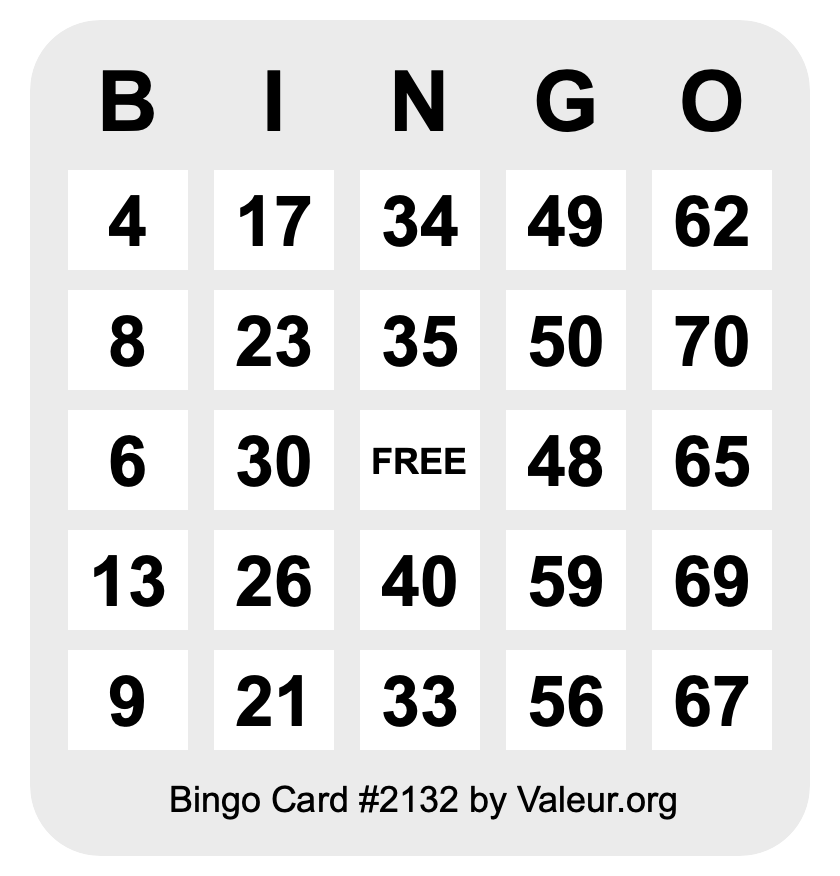 Bingo Card #2132