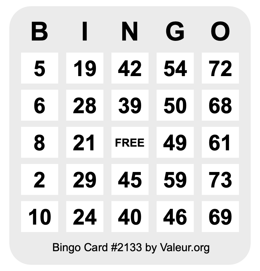 Bingo Card #2133