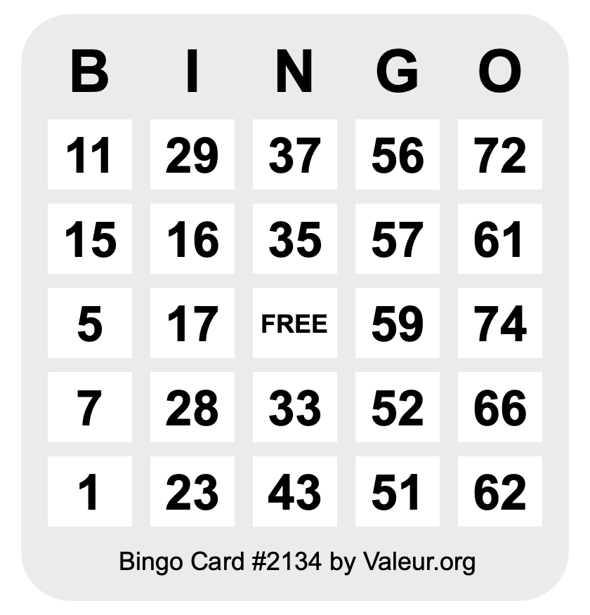 Bingo Card #2134