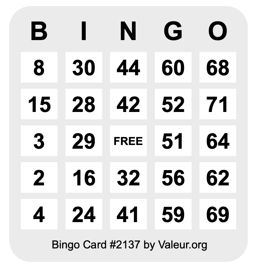 Bingo Card #2137