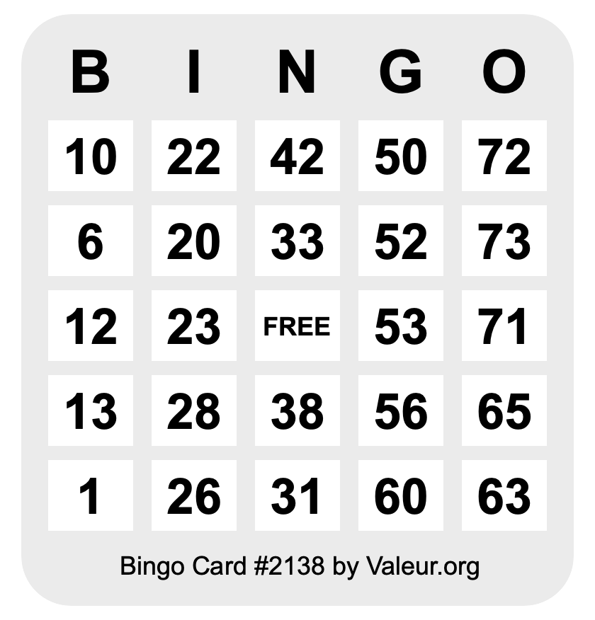 Bingo Card #2138