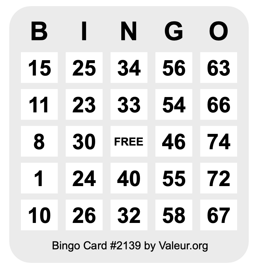 Bingo Card #2139