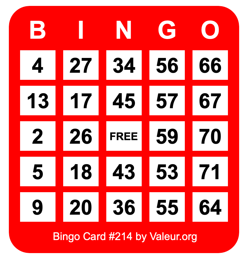Bingo Card #214 Bingo Card #214