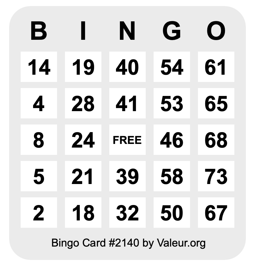 Bingo Card #2140