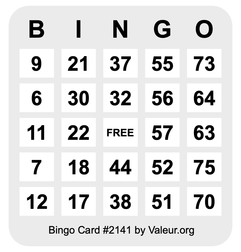 Bingo Card #2141