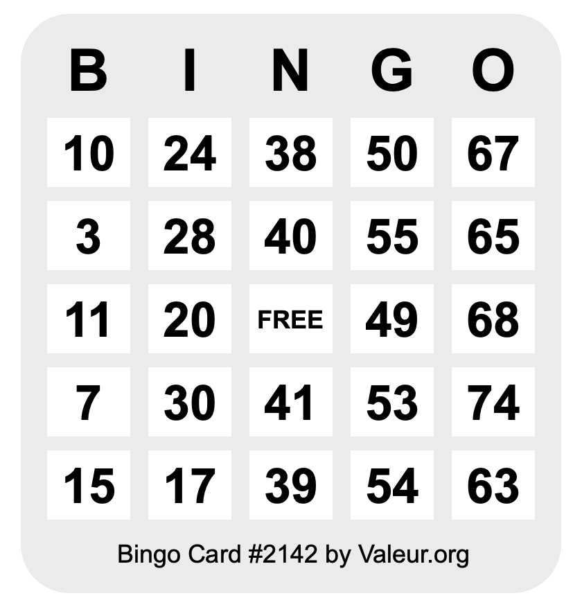 Bingo Card #2142