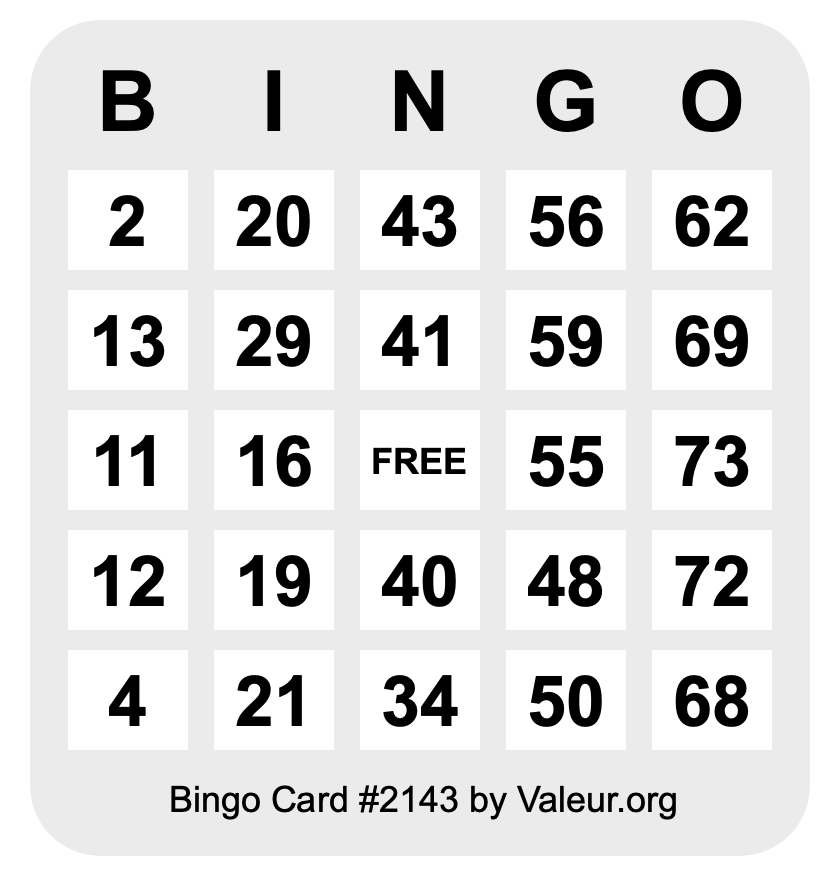 Bingo Card #2143