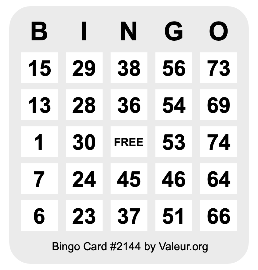 Bingo Card #2144