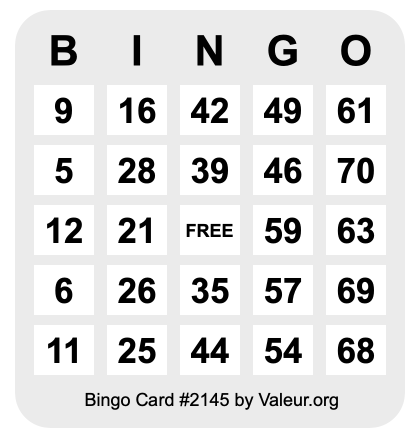 Bingo Card #2145