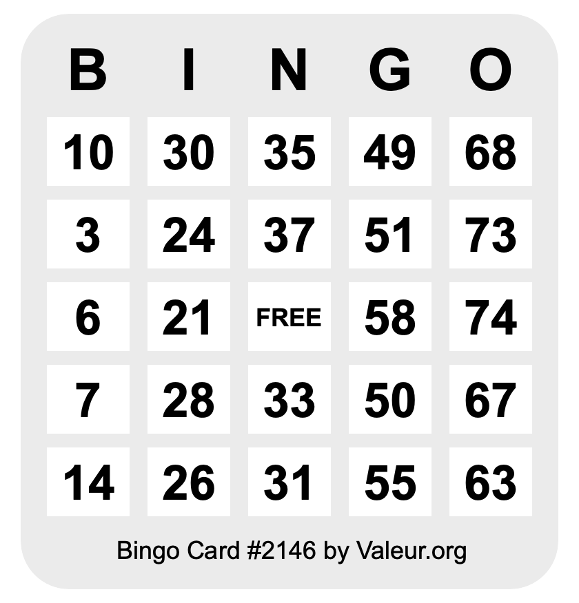 Bingo Card #2146