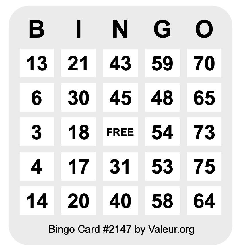 Bingo Card #2147