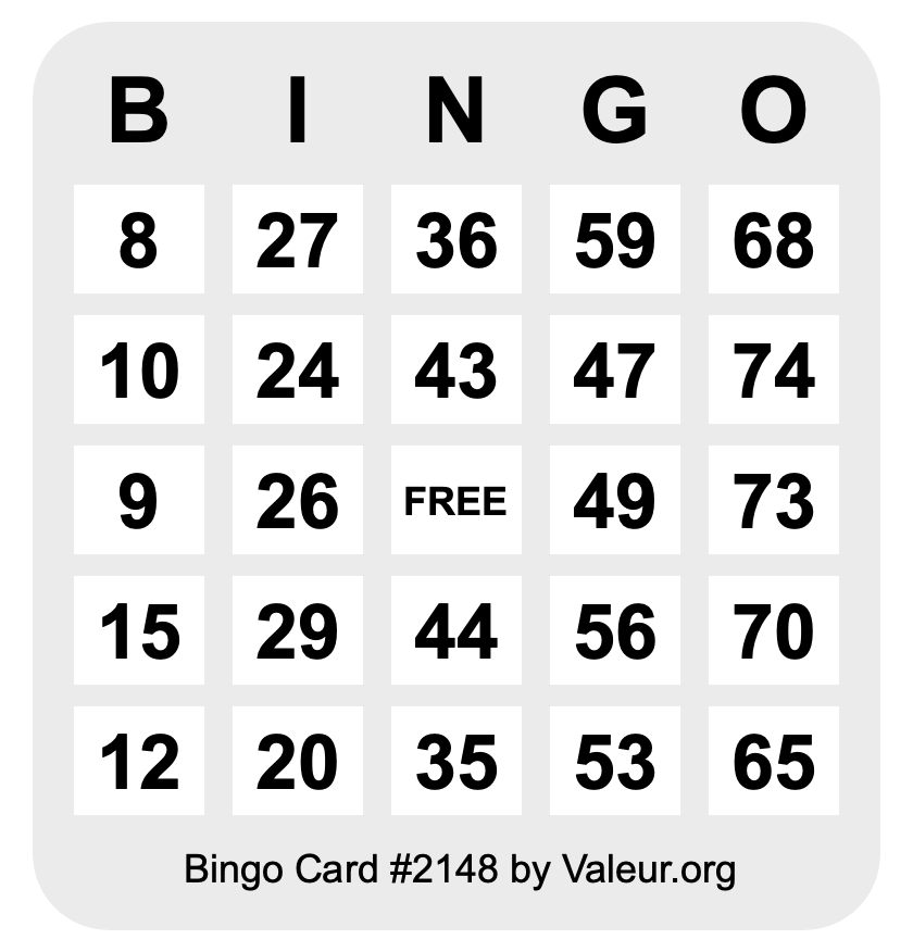 Bingo Card #2148